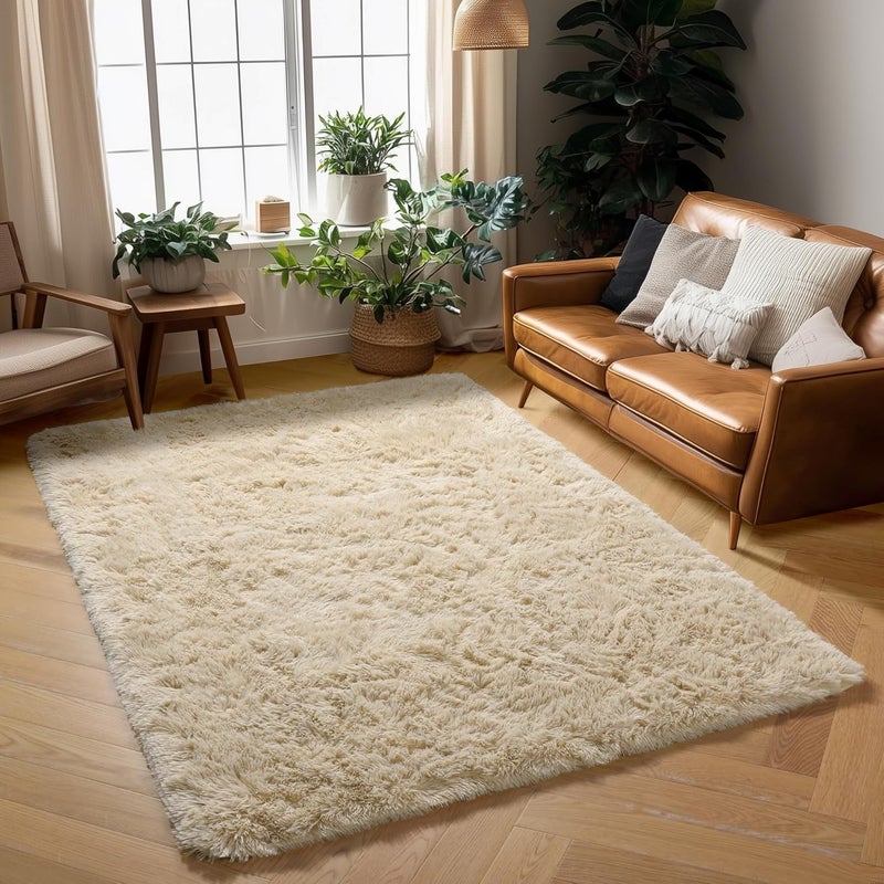 Amdrebio Beige Area Rugs for Bedroom Kids Room, 5x7 Fluffy Plush Shag Furry Cute Rug for Living Room Decor Aesthetic, Soft Shaggy Fuzzy Neutral Tan Carpet for Teens Baby Nursery Playroom Preppy Dorm - Image 5